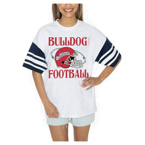 Women's Gameday Couture  White Fresno State Bulldogs Starting Lineup Contrast Sporty Heritage Oversized T-Shirt