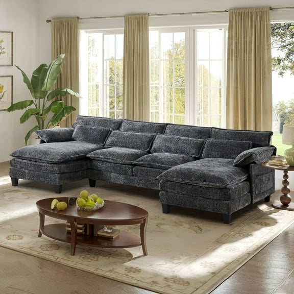 JONPONY 109" Modular Sectional Sofa,Boucle Couch Set,U-Shaped Sleeper Sofa for Living Room,Grey