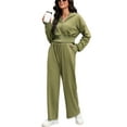 thumbnail image 2 of ATHLECHIC Women's Tracksuits 2 Piece Outfits Casual Cropped Hoodie Wide Leg Pants Workout Lounge Sets S Army Green, 2 of 4