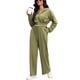 thumbnail image 2 of Conjuntos de chándal para mujer ATHLECHIC de 2 piezas, sudadera corta casual y pantalones de pierna ancha, conjuntos de entrenamiento y lounge en verde ejército, 2 of 4