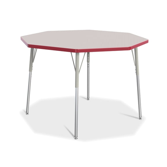 Octagon Activity Table - 48" X 48", A-height - Freckled Gray/Red/Gray