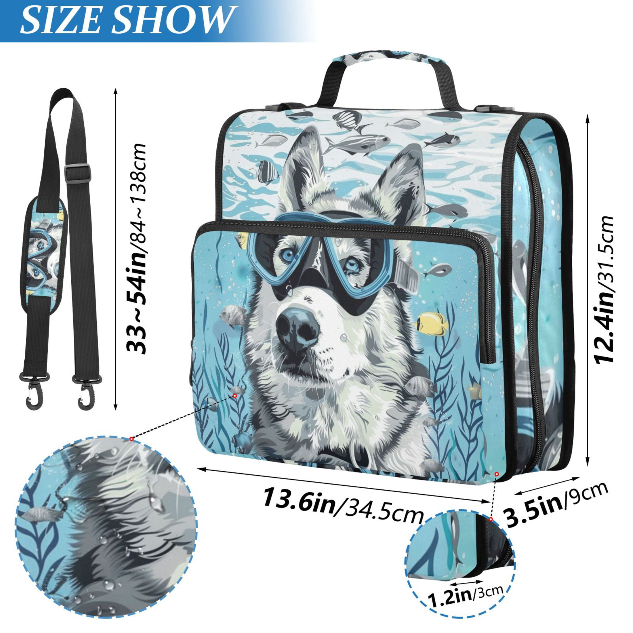 3 Ring Zipper Binder with Shoulder Strap Waterproof Trapper Keeper 2 Inch D-Ring 500 Sheets Capacity Dog Diver in Sea