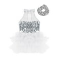 thumbnail image 4 of Raenseen Girls Sequins Ballet Leotard Dance Costume Jazz/Latin Modern Performance Dance Dress with White 7, 4 of 6
