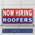 thumbnail image 3 of Now Hiring Roofers 13 oz Heavy Duty Vinyl Banner Roofing Jobs Available Help Wanted Sign for Business Advertising Indoor/Outdoor Single-Sided with Metal Grommets (4x8 ft, Re & Wh & Bl), 3 of 6