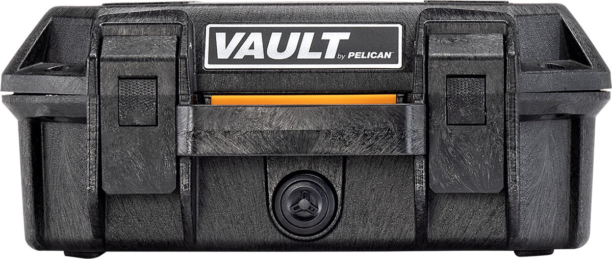 Pelican Vault V100 Hard Case, Camera, Pistol, Gear, Equipment, Gun Case, Crushproof Dustproof, Weather Resistant, Push-Button Latches, Black