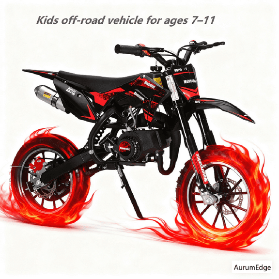 AurumEdge Motorcycle, 49CC Kids Dirt Bike, 2-Stroke Gas Powered Bule Off Road Dirt Bike for Kids, Max Load 150 Lbs, with Shock Absorption Pocket Motorbike Red