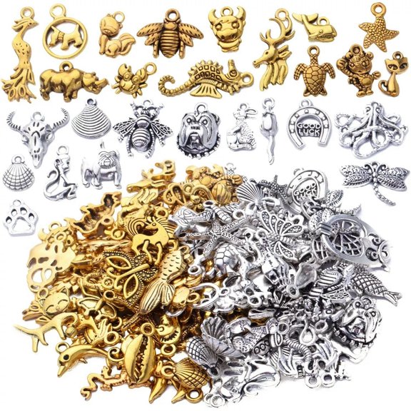 U8MO Animal Charms Antiqued Silver Gold Assorted Pendants Mixed Zoo Supplies 10pcs