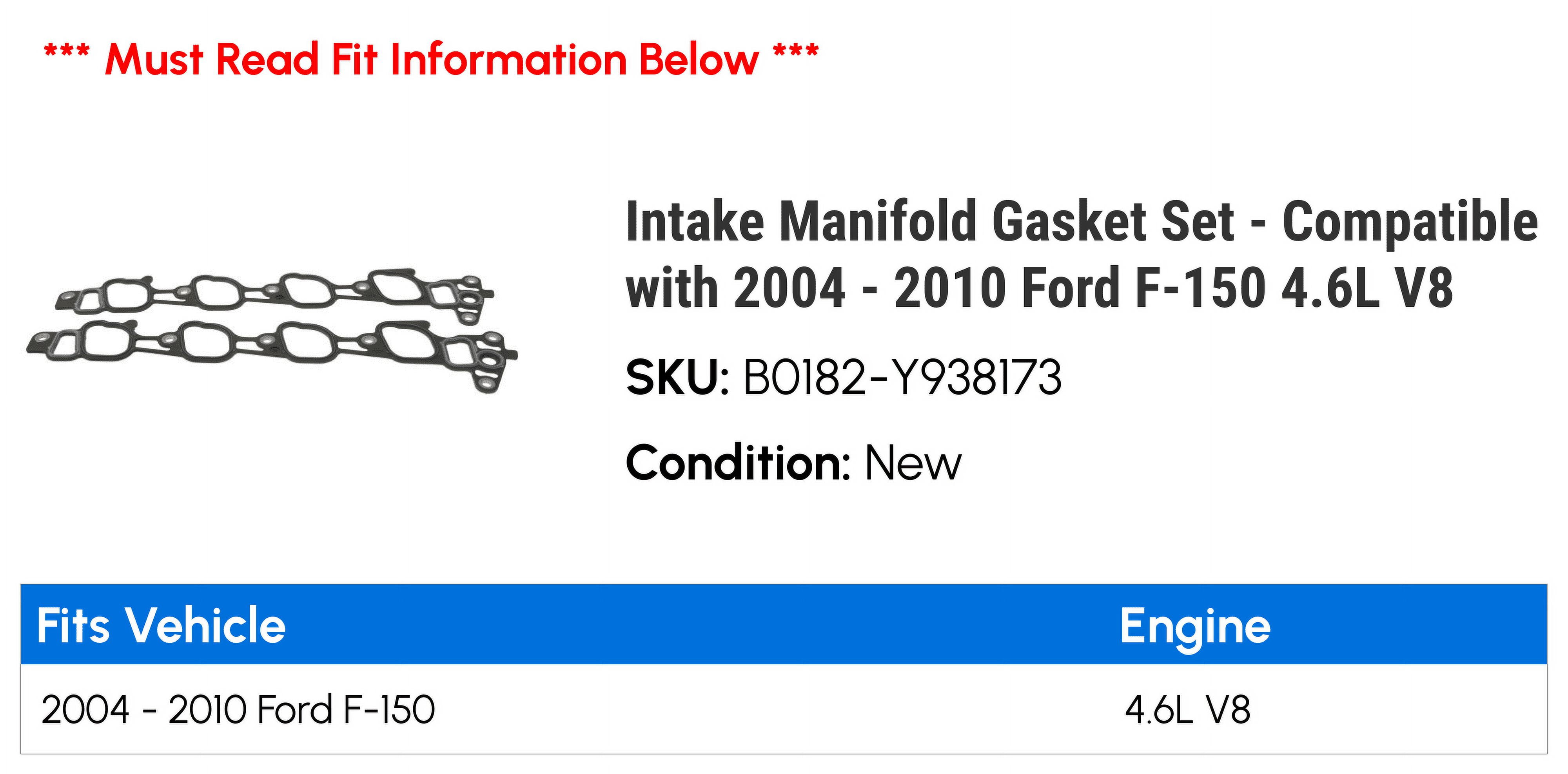 Intake Manifold Gasket Set - Compatible with 2004 - 2010 Ford F-150 4.6L V8 2005 2006 2007 2008 2009