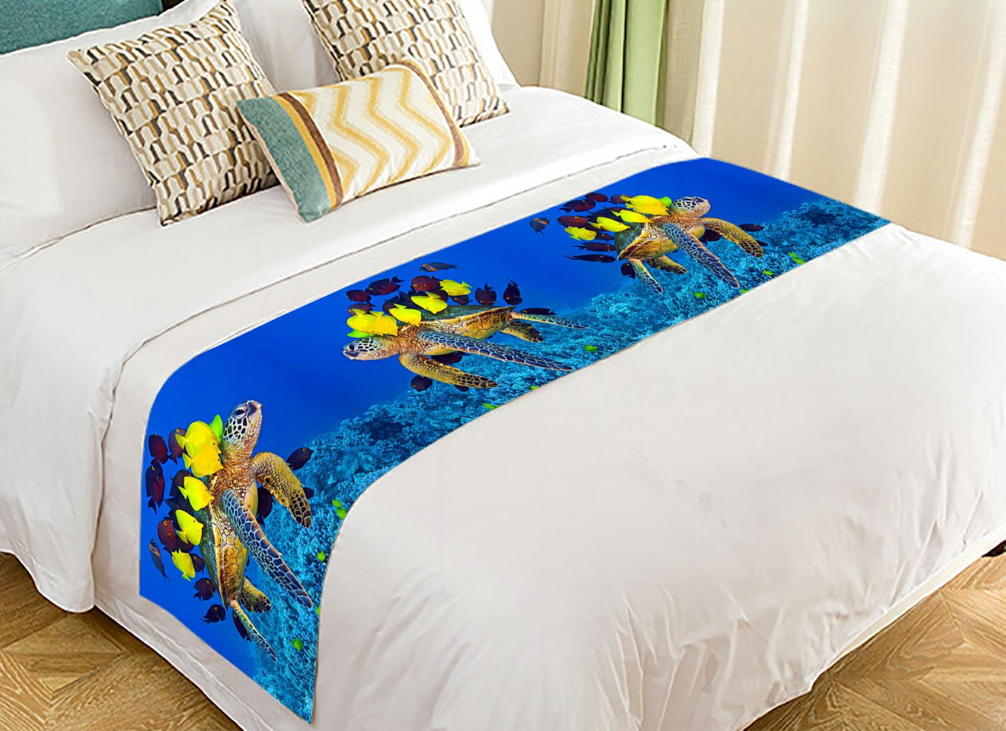 ZKGK Sea Turtle Painting Bed Runner Bedding Scarf Bedding Decor 20x95 inches