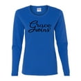 thumbnail image 2 of Wild Bobby Grace Wins Script Inspirational/Christian Women Graphic Long Sleeve Tee, Royal, Large, 2 of 5