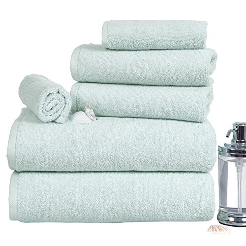Bedford Home Ensemble de 6 Pcs en Coton 100 pour Cent Sans Torsion - Vert d'Eau