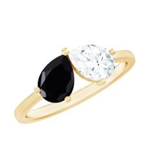 Rosec Jewels Toi Et Moi Promise Ring for Women, Lab Grown Black Diamond and Moissanite Ring, 14K Yellow Gold, US 9.00