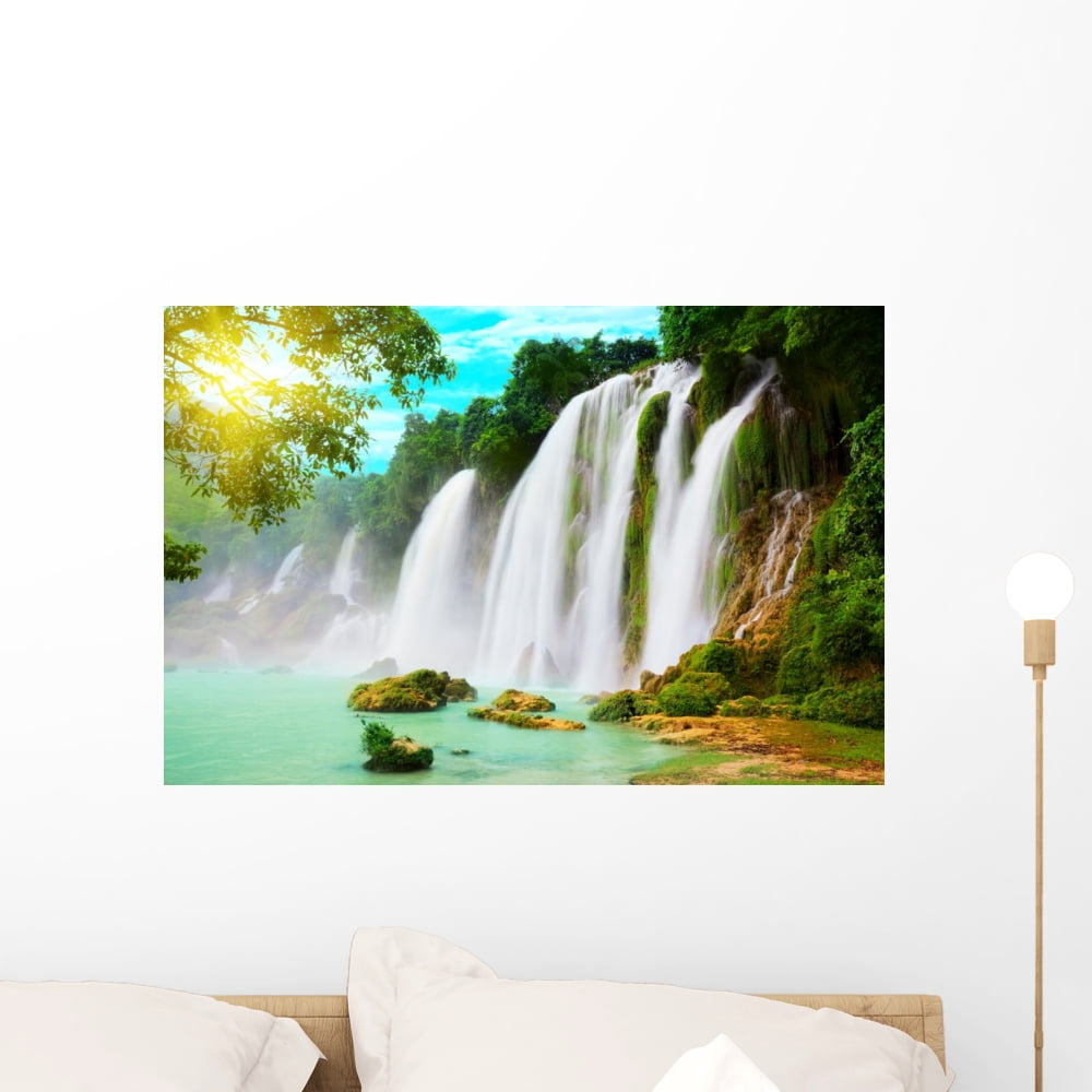 Detian Waterfall Wall Mural by Wallmonkeys Peel and Stick Graphic (24 ...