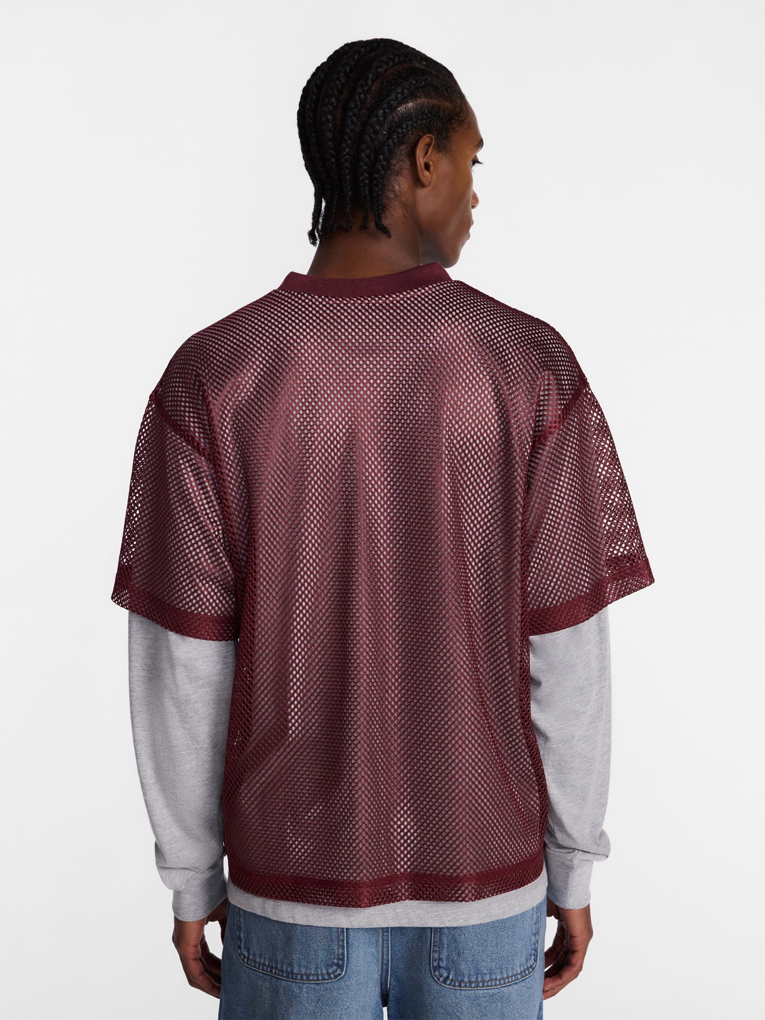 No Boundaries 90s Layered Look Mesh Jersey with Long Sleeves Tee Shirt, Men's XS-5XB