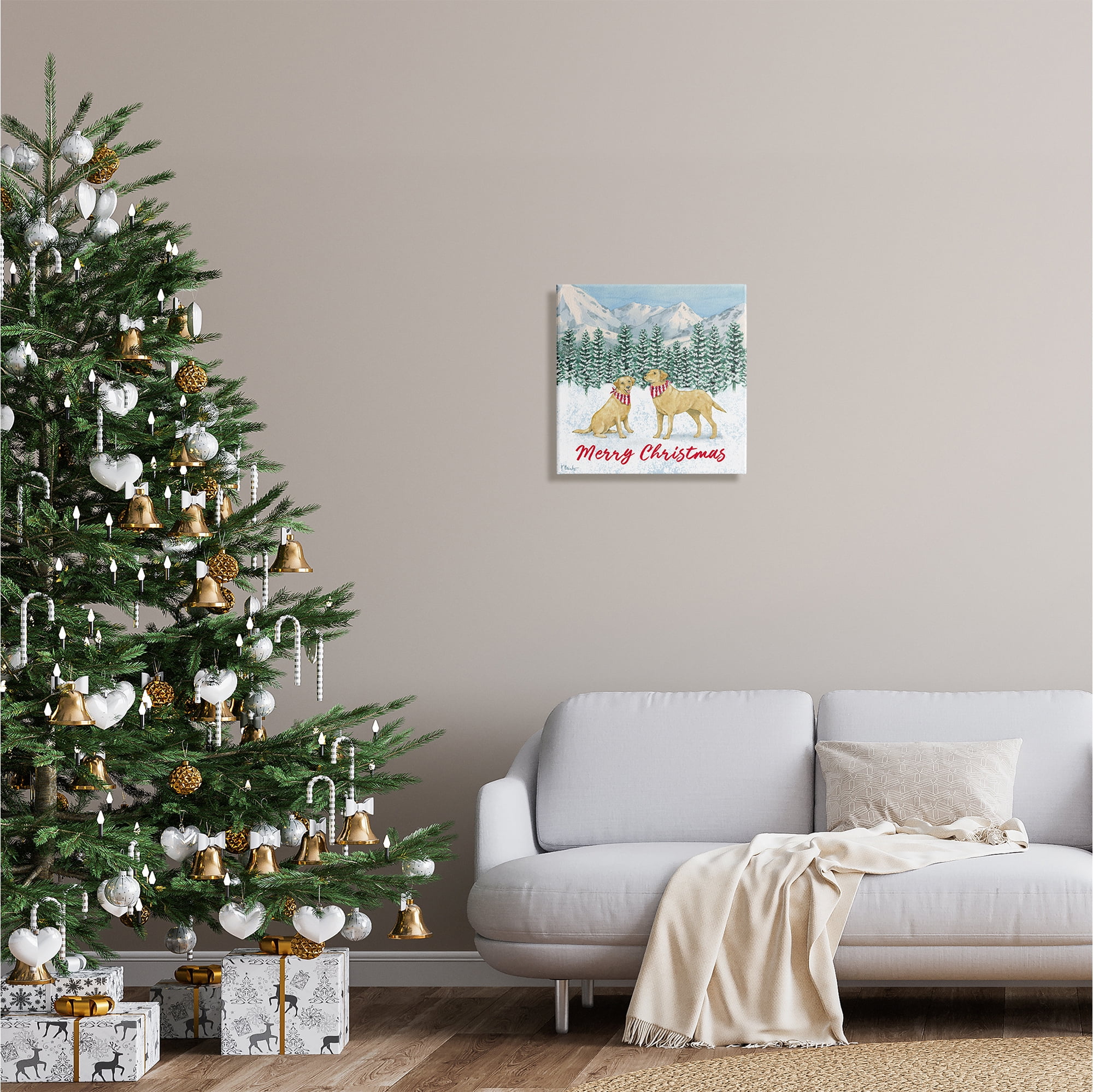 Stupell Industries Merry Christmas Dogs Holiday Painting Gallery Wrapped Canvas Print Wall Art, 17 x 17
