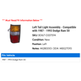 thumbnail image 2 of Left Tail Light Assembly - Compatible with 1987 - 1993 Dodge Ram 50 1988 1989 1990 1991 1992, 2 of 2