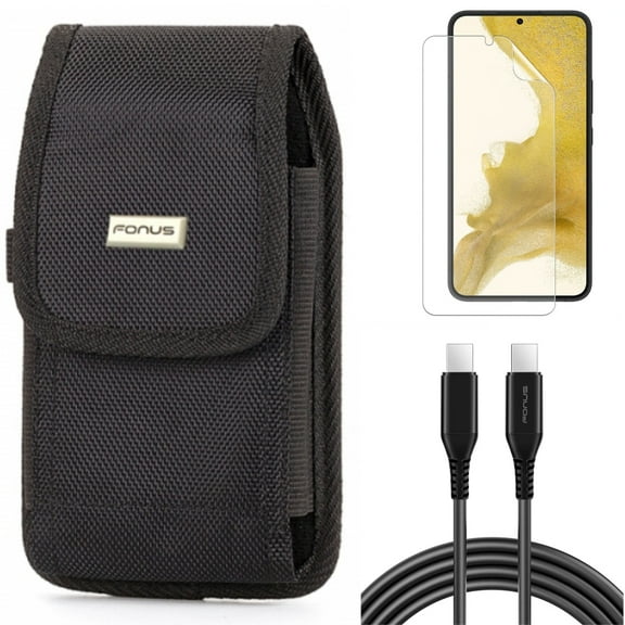 For Samsung Galaxy S21 (6.2") - Holster Swivel Case Belt Clip   Anti-Glare TPU Film Matte Screen Protector   Power PD Fast Charger Cord 6ft Long USB-C Cable