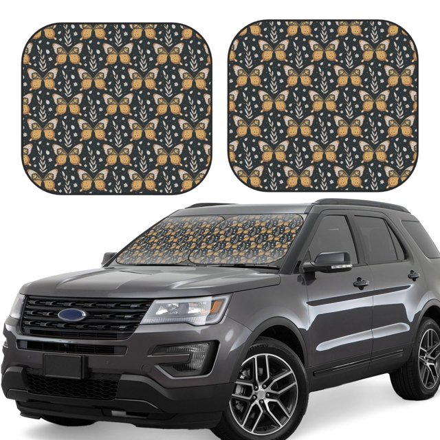 Wukai Flower Butterfly Car Front Windshield Sun Shade,Sun Visor Shield Block Automotive Interior Protector Blocks UV Rays-Medium