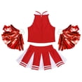 thumbnail image 4 of YONGHS Girls Cheer Leader Uniform Halloween Party Cheerleading Crop Top with Skirt Pompoms Red 10, 4 of 7