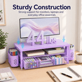 thumbnail image 6 of MEHOOM Desk Organizer, 3-Tier Monitor Stand with Storage and 2 Pen Holder, Laptop Stand, Office Desk Accessories for Office Supplies, Purple, 6 of 10
