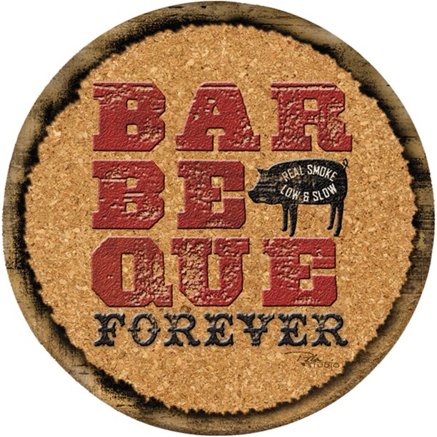 Thirstystone Cork Drink Coasters Set, Barbecue Forever