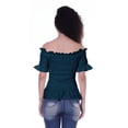 thumbnail image 4 of Moomaya Womens Off Shoulder Smocked Top Solid Short Sleeve Casual Summer Tops, 4 of 6