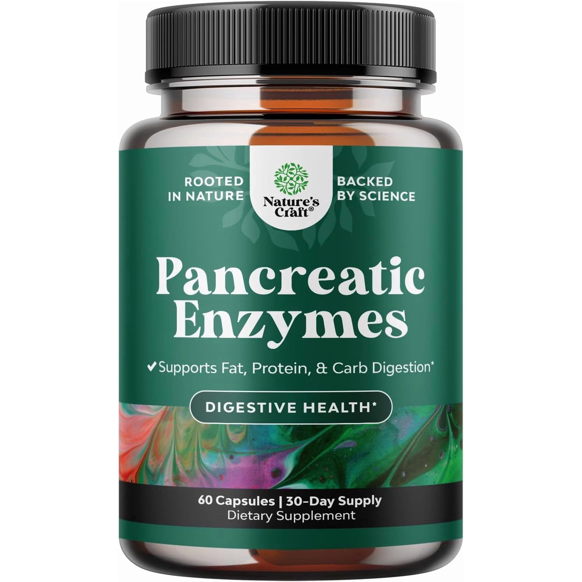 Natures Craft Pancreatic Digestive Enzymes Dietary Supplements for Digestive & Gut Health, 60 Capsules