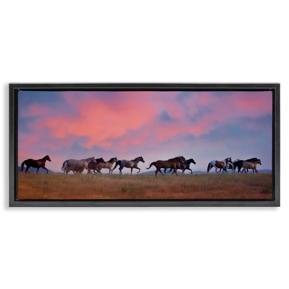 Stupell Industries Rustic Lodge Wild Horses at Sunset Black Floating Frame Canvas Art, 25 x 11, by PH Burchett