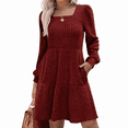 thumbnail image 3 of SOMER Womens Dresses Sweater Dress Long Sleeve Dress for Women Square Neck Knit Babydoll Dress with Pockets Winter Fall 2025 Burgundy, 3 of 6
