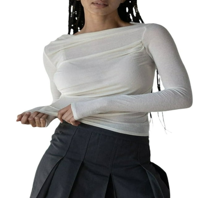Femmes T-shirt Manches Longues Stretch Solide Slim Fit Dames Fall Tops