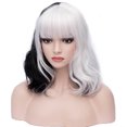 thumbnail image 4 of RightOn Black White Wig with Bangs Two Tone Wig Short Curly Wavy Wig Women Girls Synthetic Wig Black White Mix Wig with Wig Cap, 4 of 7