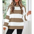 thumbnail image 2 of Women's  Fall Long Sleeve Oversized Striped Color Block Comfy Loose Crew Neck Knitted Pullover Sweater, 2 of 18