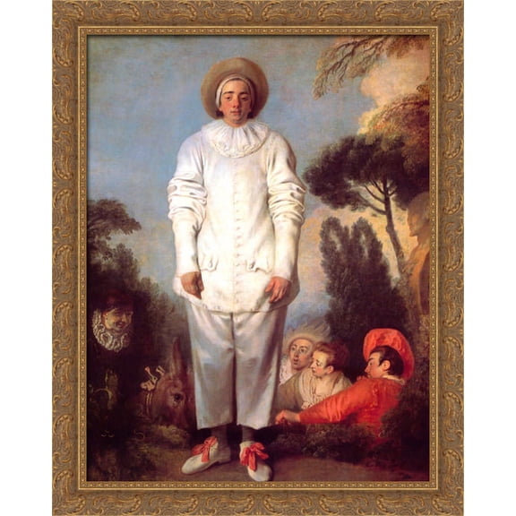 Pierrot 28x34 Large Gold Ornate Wood Framed Canvas Art by Jean Antoine Watteau