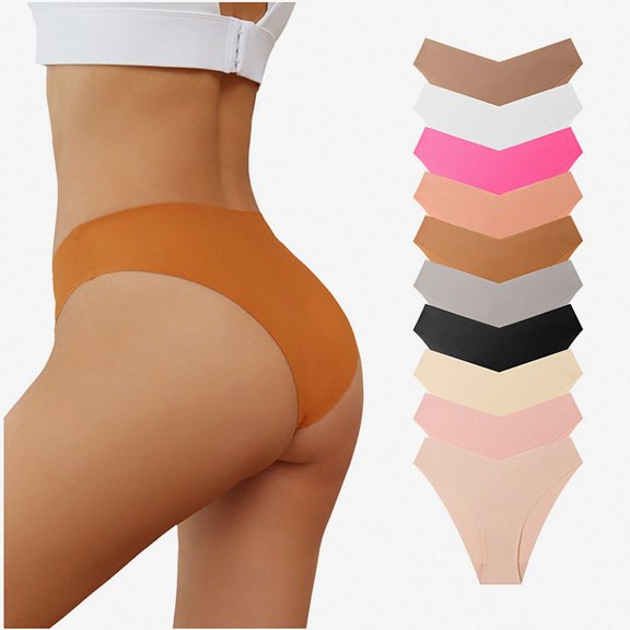 Lumosvexa Women's Ice Silk Briefs Low Waist Seamless V-Cut Comfortable Soft Casual No-Show Panties XL