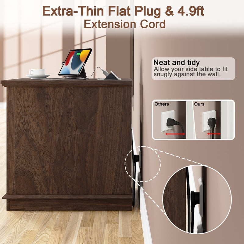 PLAMLE End Table with 3 Drawers for Living Room,Nightstand Sofa Side Table with Charging Station,End Table.