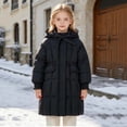 thumbnail image 2 of Hellosay Long Puffer Coat Girls Quilted Long Sleeve Hooded Jacket Winter Zip Up Ruffle Tie Front Outwear with Pockets, 2 of 6
