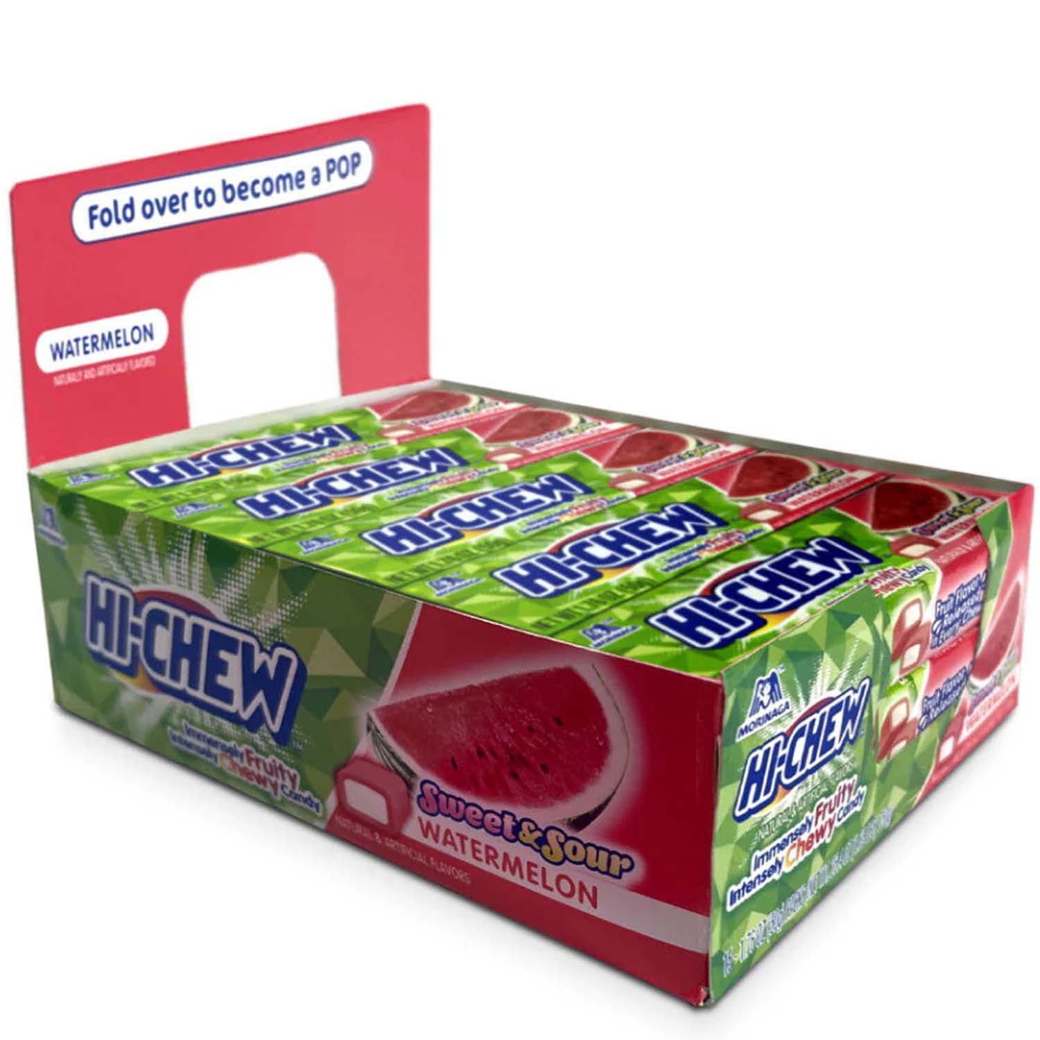 HI-CHEW Watermelon - Unique Fun Soft & Chewy Taffy Candy, Box of 15 Sticks, 1.76 oz