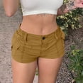 thumbnail image 3 of CQONEPT Womens 3 Inch Cargo Shorts Casual Twill Chino Shorts Elastic Waist Lightweight Shorts with Pockets Gold S, 3 of 4