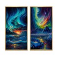 thumbnail image 2 of Designart "Mystical Arctic Mountains Aurora Borealis II" Beach Framed Wall Art Set Of 2 - Coastal Blue Framed Canvas Set For Living Room Decor, 2 of 6