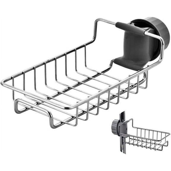 Kitchen Sink Caddy Organizer Over Faucet Sponge Holder, Stainless Steel Heavy Duty Thickening Hanging Faucet Drain Rack for Scrubbers, Soap, Bathroom, Detachable No Suction Cup or Magnet