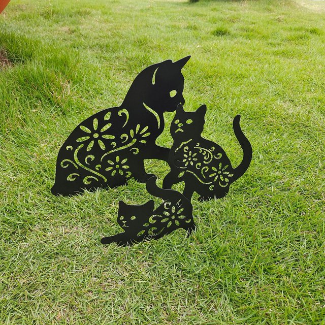 Juego de 3 Estatuas de Gato de Metal TANGJMXG Decoración de Jardín Poste de Jardín