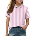 thumbnail image 3 of CCRFTGI Cute Tops for Kids Girls Size 7 Striped Shirt Short Sleeve Polo Shirts School Uniform Athletic Sport Lapel Button Collared Polo Summer Tops Light pink 7-8 Years, 3 of 7