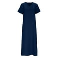 thumbnail image 4 of Taylonsss Womens V-Neck Casual Dress Solid Color Short Sleeve Loose Fit Midi Relaxed Everyday Outfit, 4 of 9