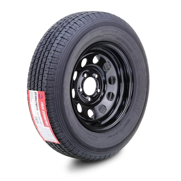 FREE COUNTRY Trailer Tire Wheel Assembly ST205/75R15 10-Ply E 110M Heavy Duty 2400lbs w/ 5 Lug on 5" PCD Black Mod Rim