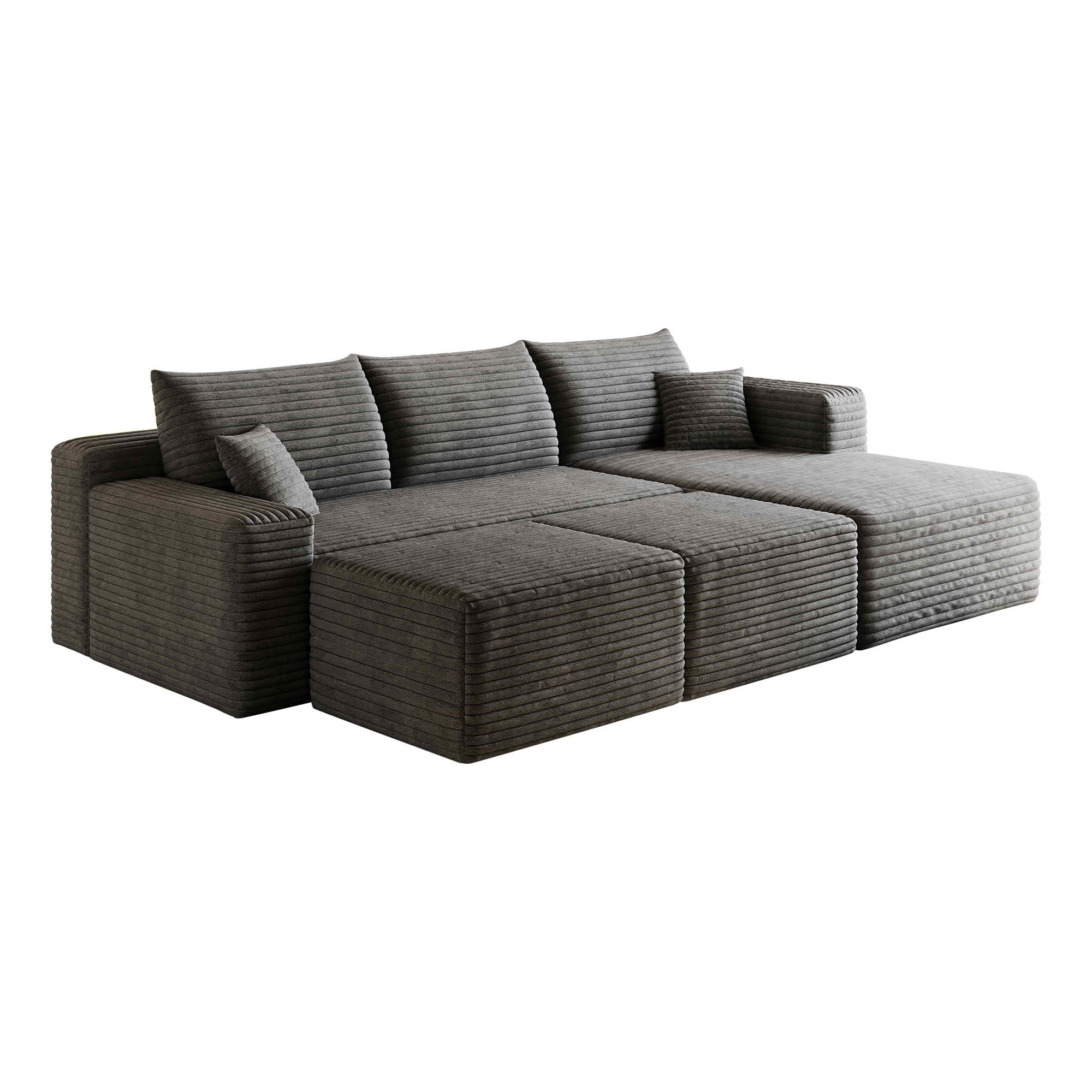 MAYEERTY 95" Corduroy U-Shaped Sectional Sofa with 2 Ottomans, Deep Seat Cloud Couch, No Assembly Leisure Sofa for Home