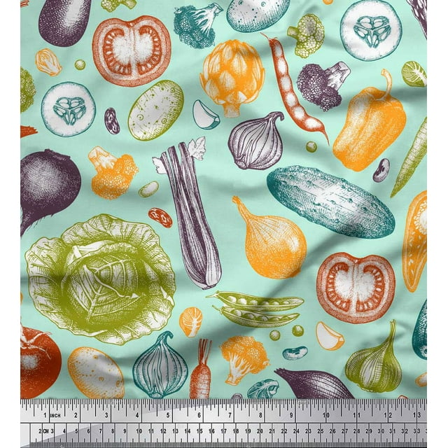 Soimoi Green Modal Satin Fabric Mixed Vegetable Decor Fabric Printed Yard 42 Inch Wide