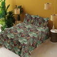 thumbnail image 2 of Ambesonne Tropical Boho Fitted & Flat Sheet with Sham 3 Pcs Set, Nature Themed Palms, Twin, Maroon Fern Green, 2 of 5