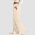 thumbnail image 4 of QUNYINEY Casual Baggy Cargo Pants Women Palazzo Wide Leg High Waisted Beige Slacks Lounge Loose Fit with Pockets Elastic Waist Drawstring Womens Trouser Pants, 4 of 7