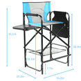 thumbnail image 4 of Tcbosik Folding Directors Chair with Side Table and Storage Pocket, Portable Camping Chair with Built-in Cup Holder and Footrest for Backyard, Lawn, 265 lbs Capacity, Blue & Gray, 4 of 11