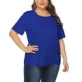 thumbnail image 6 of Diufon Womens Plus Size T-Shirts Round Neck Short Sleeve Tees Summer Solid Color Hollow-Out Tops, 6 of 7